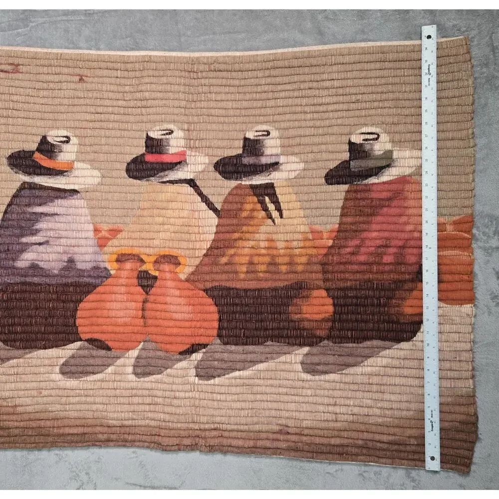 Peruvian Wool Tapestry Wall Hanging 35x45 Folk Art People Made in Peru As Is